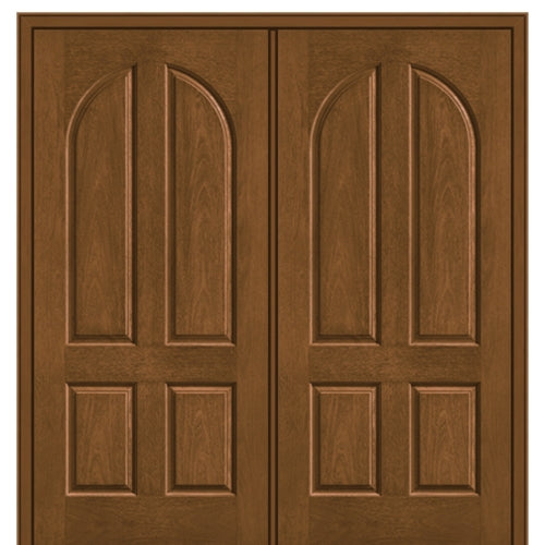 4 Panel Round Top Mahogany Grain Fiberglass Double Door