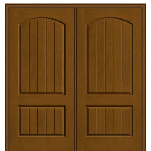 2 Panel Soft Arch Top Mahogany Grain Fiberglass Double Door