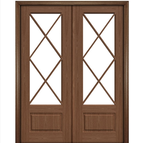 Port Collection Biscayne Mahogany 7 Lite Diamond Prehung HVHZ Impact Rated Double Door