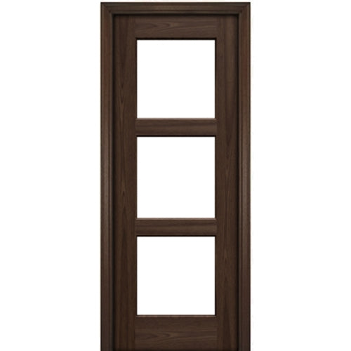 Port Collection Naples Mahogany 3 Lite Contemporary Prehung HVHZ Impact Rated Door