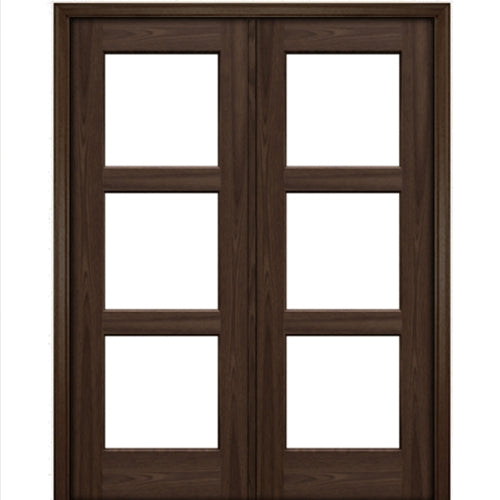 Port Collection Naples Mahogany 3 Lite Contemporary Prehung HVHZ Impact Rated Double Door