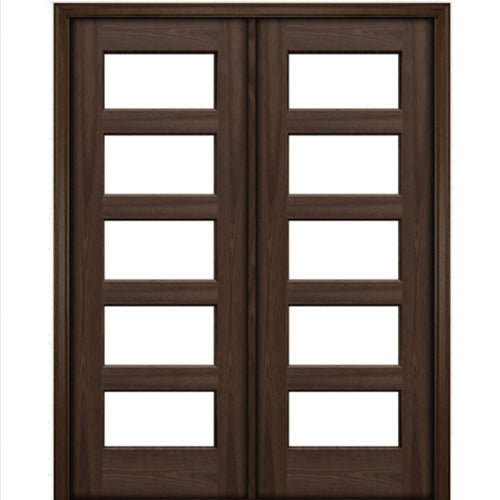 Port Collection Naples Mahogany 5 Lite Contemporary Prehung HVHZ Impact Rated Double Door