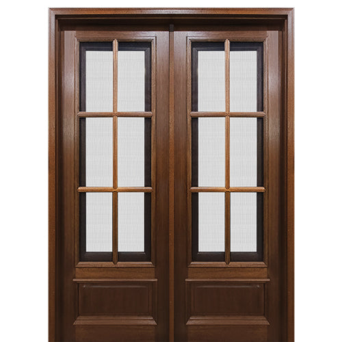 Breezeport TDL 6LT E-04 | 8'0" Tall Breezeport 6-Lite TDL Mahogany Double Entry Door with Built-in Screens and Operable Windows