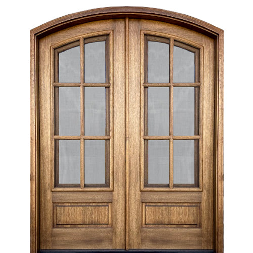 Breezeport Arched TDL 6LT E-17 | 8'0" Tall Breezeport Arched 6-Lite TDL Mahogany Double Entry Door with Built-in Screens and Operable Windows