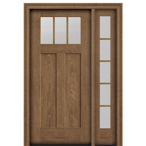 CCA230-1 | 3 Lite Craftsman Style Fir Grain Fiberglass Door With 5 Lite Sidelite