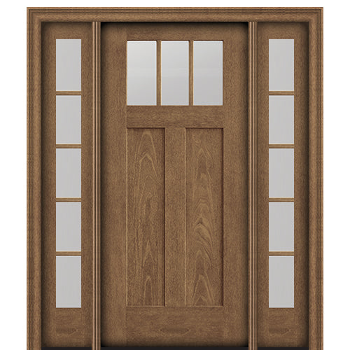 CCA230-1-2 | 3 Lite Craftsman Style Fir Grain Fiberglass Door With Matching 5 Lite Sidelites