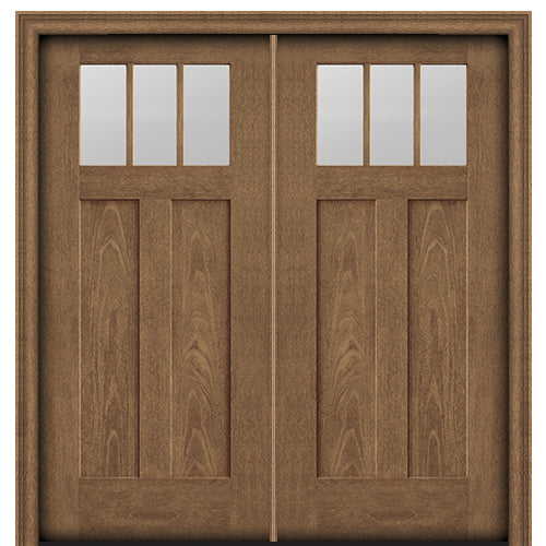 CCA230-2 | 3 Lite Craftsman Style Fir Grain Fiberglass Double Door