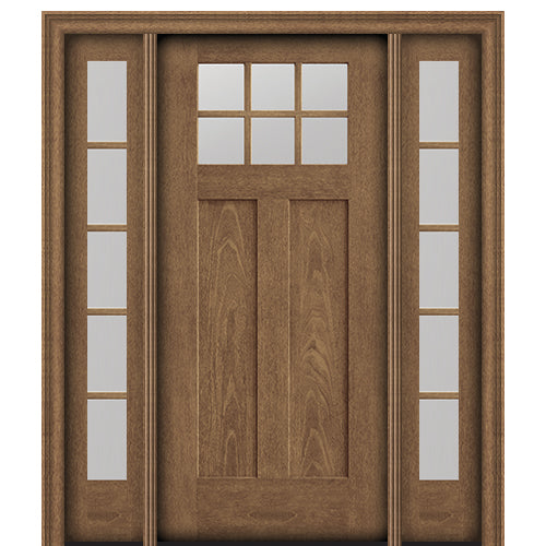 CCA260-1-2 | 6 Lite Craftsman Style Fir Grain Fiberglass Door With Matching 5 Lite Sidelites