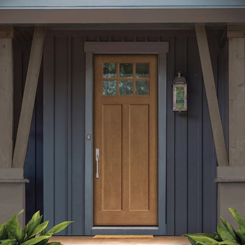 CCA260-1 | 6 Lite Craftsman Style Fir Grain Fiberglass Door With 5 Lite Sidelite