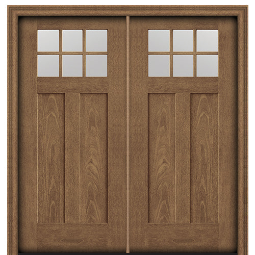 CCA260-2 | 6 Lite Craftsman Style Fir Grain Fiberglass Double Door