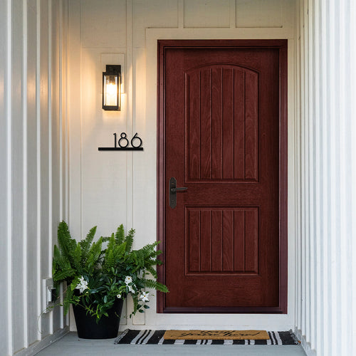 CCR205 | 2 Panel Soft Arch Mahogany Grain Fiberglass Door