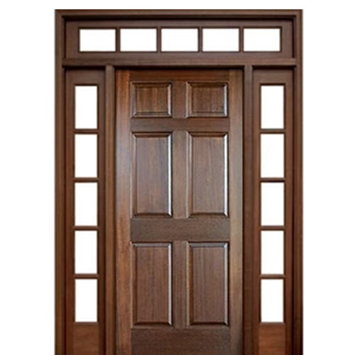 Colonial 6 Panel E-09 | 36"x80" Colonial 6 Panel Mahogany Entry Door and Two 5-Lite Sidelites and Transom