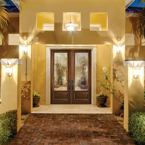 P-MAH Portobello 3/4 Lite 80-2 | 96" Tall 1 Panel Solid Mahogany Exterior Double Door with 3/4 Lites