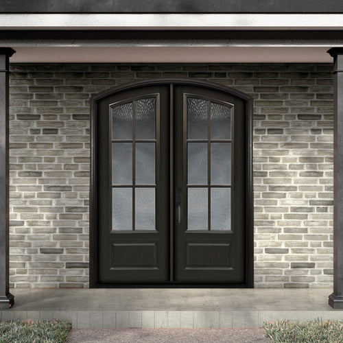 3/4 DBL 6-Lite SDL Arch Top | Pre-hung 3/4 6-Lite Arch Top SDL Fiberglass Double Entry Doors